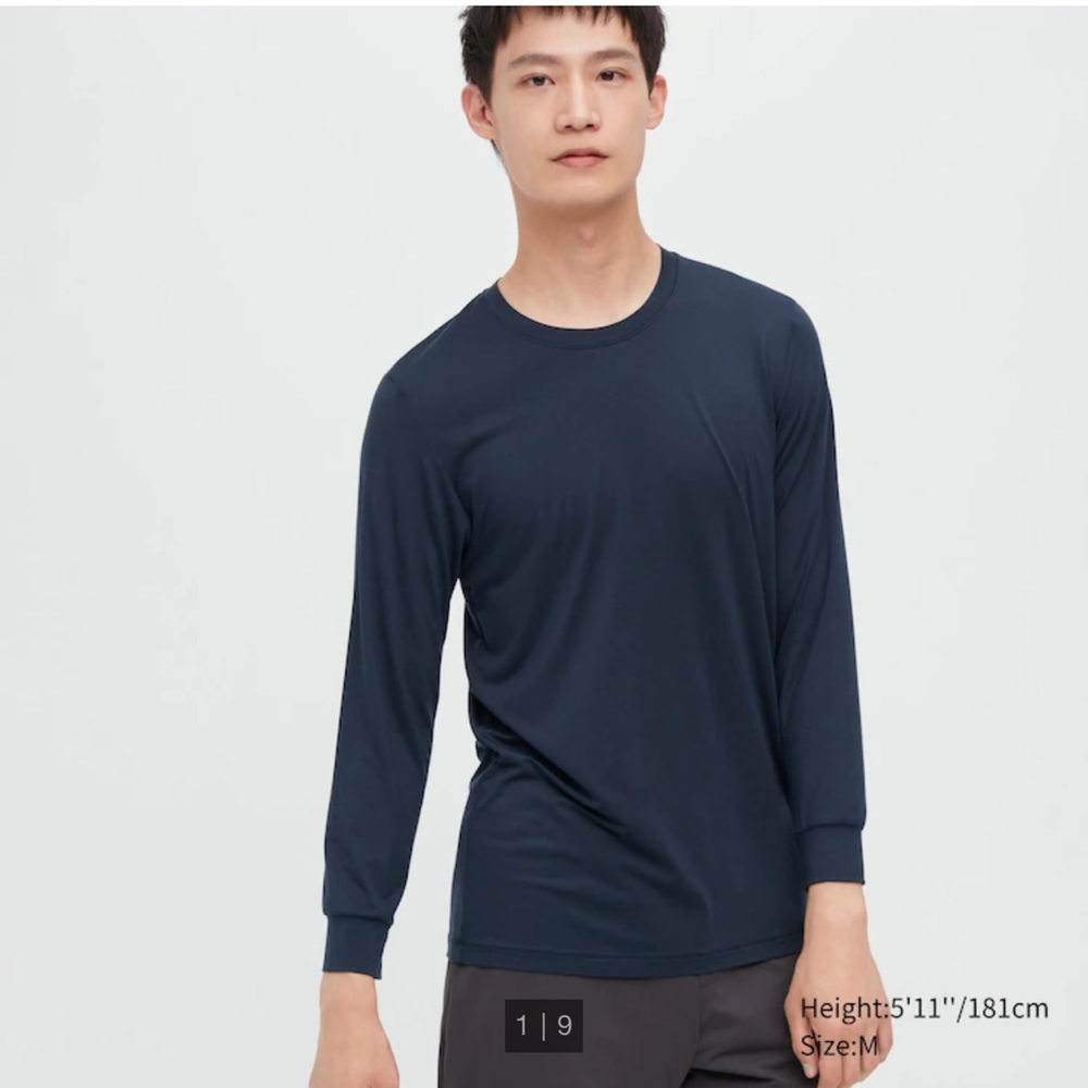 Uniqlo HEATTECH Crew Neck Long-Sleeve T-Shirt Dark Navy (Size M)